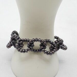 Black Freshwater Pearl Bracelet With Sterling Silver Toggle Clasp Vintage